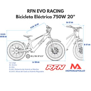 Bicicleta eléctrica sin pedales 750W 20" RFN Evo R
