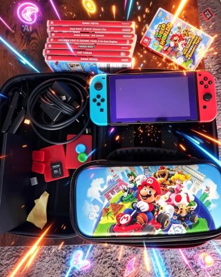 Nintendo Switch Neón + 7 Juegos + Kit Completo de