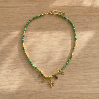 Collar Verde Cuentas Doradas Abalorios Celestial