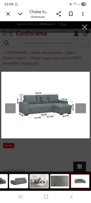 Sofá chaise longue cama con arcón + 2 puffs