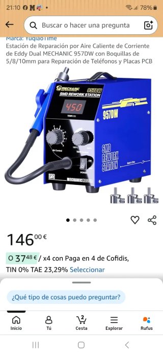 Estacion de reparacio de aire caliente de corrient