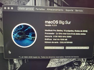 MacBookPro Retina i5 2x2,4GhZ 8GB250GB & CARGADOR
