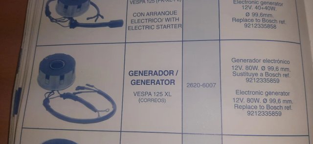 STATOR,VOLANTE MAGNÉTICO VESPA 125XL(CORREOS).