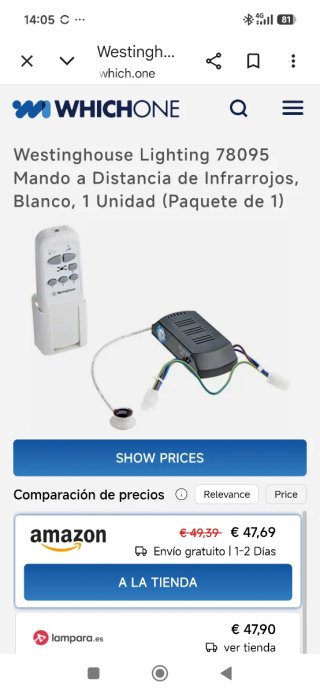 Westinghouse Mando a Distancia Ventilador