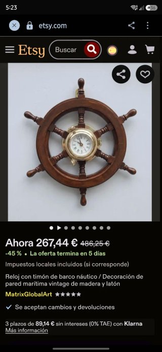 Reloj Timón Barco Náutico Vintage Madera