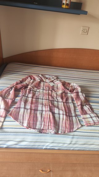 Camisa de cuadros rosa Mango talla M
