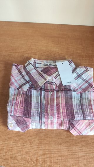 Camisa de cuadros rosa Mango talla M