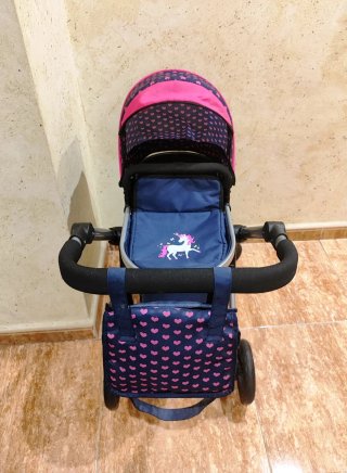 Cochecito Muñecas Bayer Design Azul Corazones