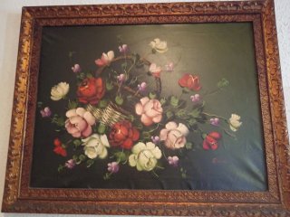 Cuadro antiguo flores pintado a mano
