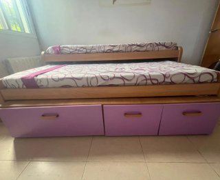 Cama nido madera con cajones morados
