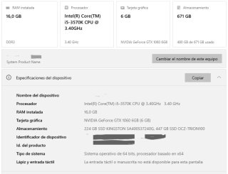 Ordenador Gaming I5 3570K | 16 Ram | Gtx 1060 6gb