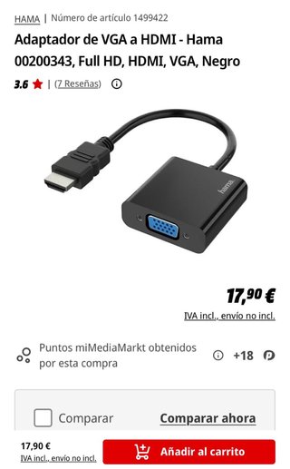 Adaptador Hama VGA a HDMI Full HD 00200343