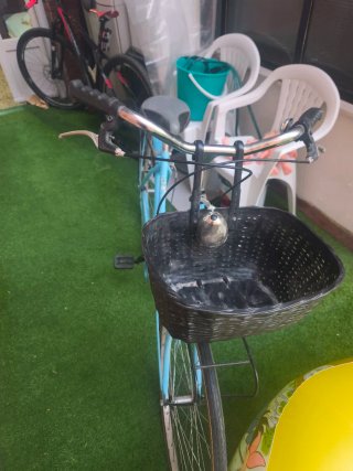 Bicicleta de paseo azul con cesta