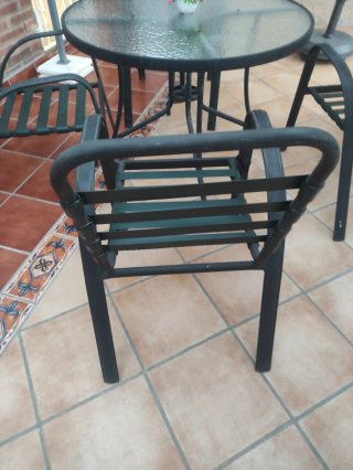 Mesa y 4 Sillas Jardín Cristal y Metal