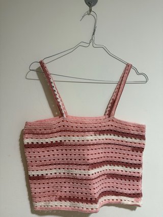 Top Camelia Crochet Rosa Hecho a Mano