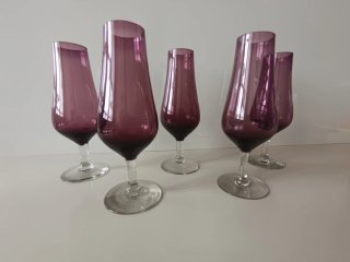Copas de cristal Mid Century moradas (5 unidades)