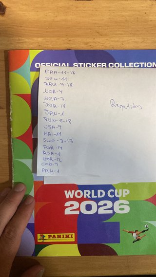 Lista cromos repetidos Mundial 2026 Actualizada
