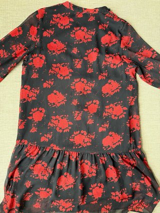 Vestido Zara Negro Flores Rojas Manga Larga