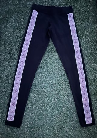 Leggings negros con banda lateral rosa XS-M
