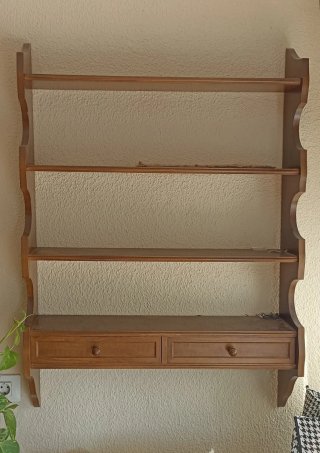 Antigua Repisa de madera maciza con cajones