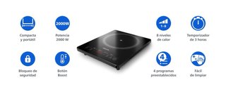 Placa Inducción Philips Cocina Eléctrica 2000W NUE