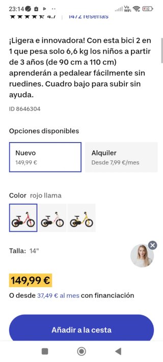 Bicicleta infantil BTWIN roja