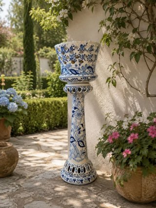 Macetero de cerámica azul y blanco
