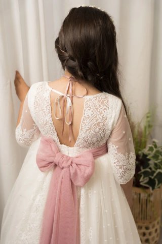 Vestido de Comunión Blanco y Rosa