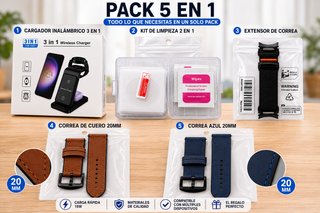 Pack 5 en 1 (Cargador, Correas y protector reloj)