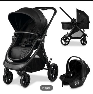 Carro de bebé y silla de coche negro