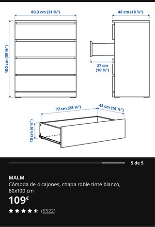Cómoda MALM 4 cajones madera