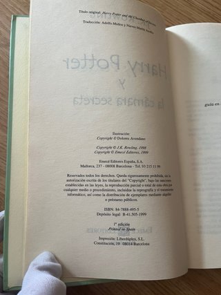 1ª EDICIÓN Harry Potter y la cámara secreta