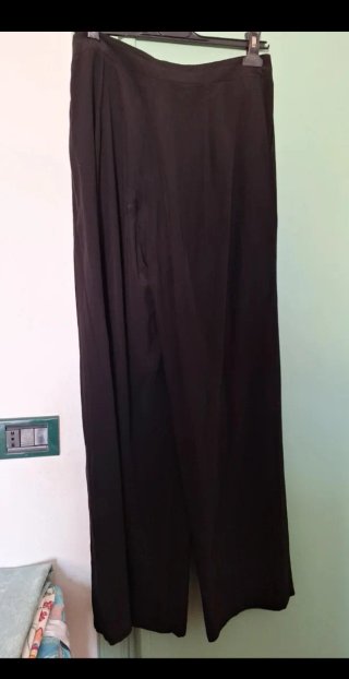 Pantaloni neri gamba ampia misto cotone