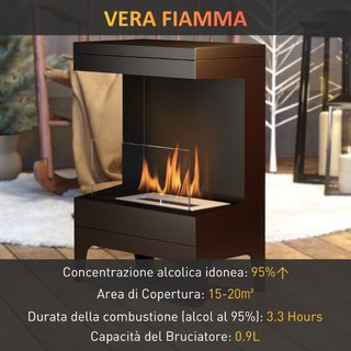 Chimenea de bioetanol autoportante con quemador de
