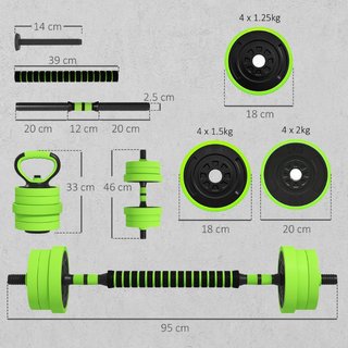 Juego de Pesas de Gimnasio 4 en 1 de 20kg, Convert
