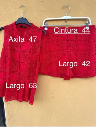Blusa  y short guipur Rojo alarmares T/L Zara