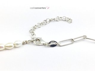 collar plata 925mm con piedra con perla 22cm