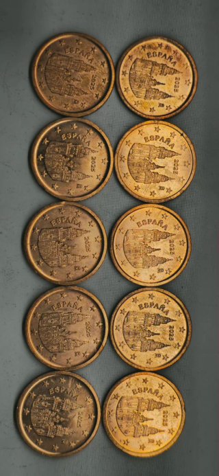 10 Monedas de 2 céntimos España 2025