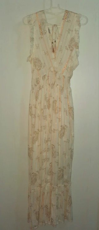 Vestido Boho Chic Hindú Blanco y Dorado