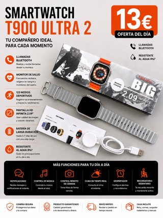 Smartwatch T900 Ultra 2 Gris/Naranja