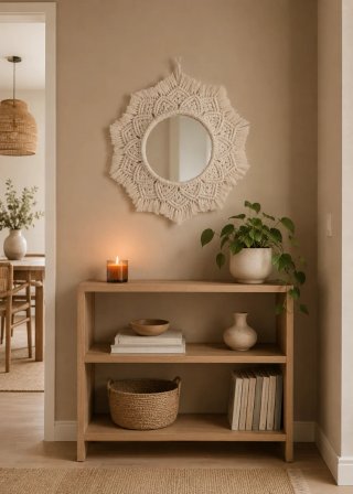 Espejo Macramé Beige y Blanco