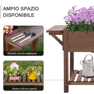 Cama de jardín elevada de madera con estante plega