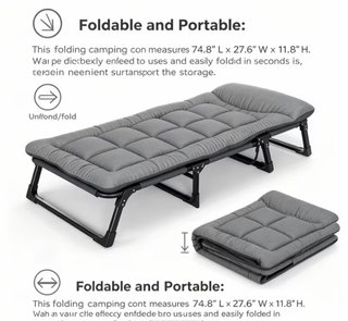 Cama Plegable Portátil Gris y Negra