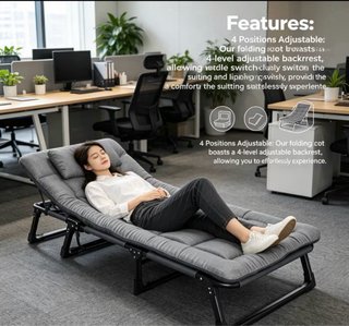 Cama Plegable Portátil Gris y Negra