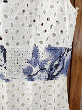 Abito vintage cotone Sangallo bianco e blu
