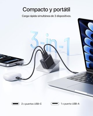 BASEUS Enerfill Cargador 70W GaN6 3 Puertos