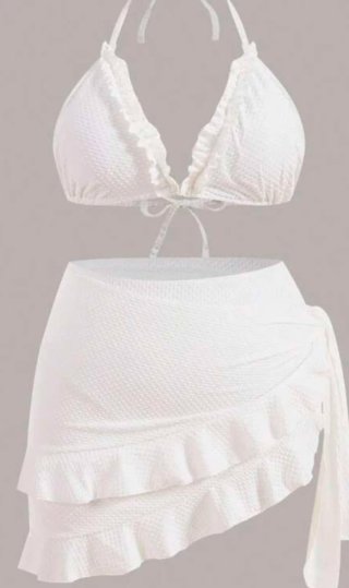 Conjunto bikini y falda pareo blanco