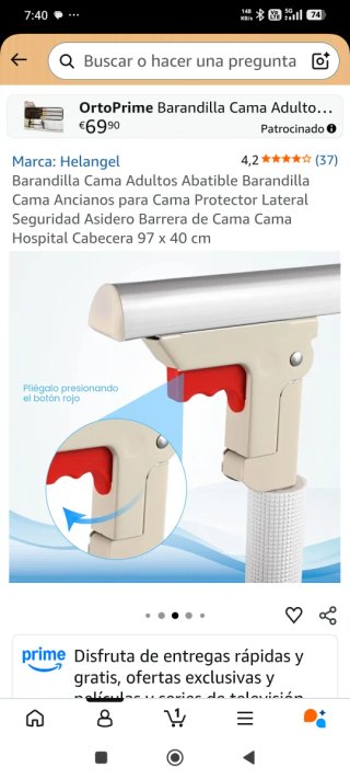 Barandilla Cama Niño/Adulto plegable. Amazon 59€