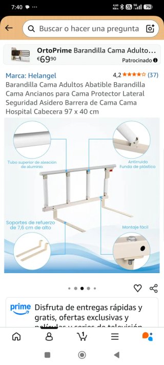 Barandilla Cama Niño/Adulto plegable. Amazon 59€