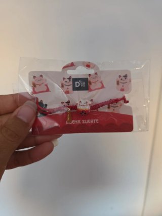 Pulsera Gato Buena Suerte Roja y Dorada